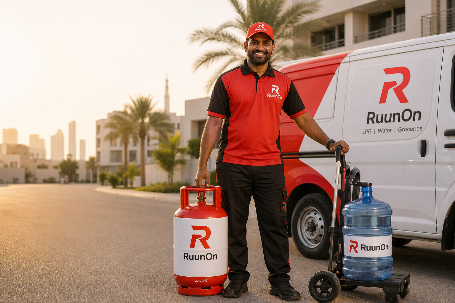 RuunOn delivery of gas cylinder and water bottle in the UAE